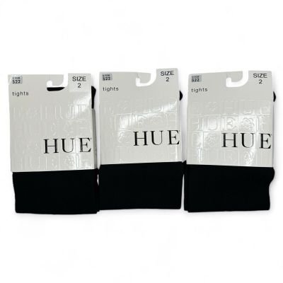 HUE Womens Herringbone Textured Tights with Control Top Size 2 Black - 3 Pairs